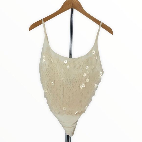 Zara Cream Daisy 3D Appliqué Cami Strap Bodysuit Floral Snap Buttons size M - Picture 2 of 13